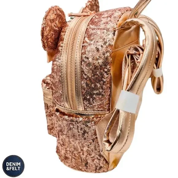 NEW Loungefly Disney Minnie Mouse Rose Gold Sequin Mini  display picture 1